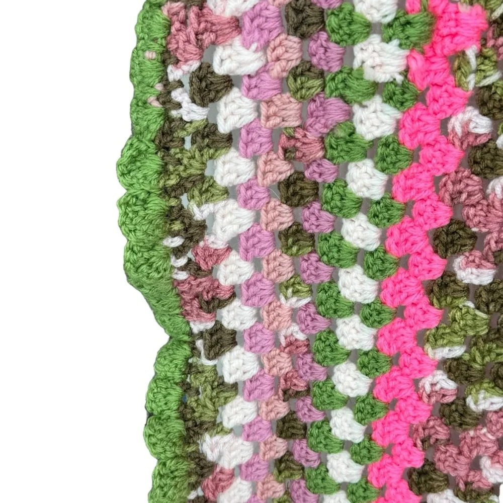 *Beautiful Hand Made Crocheted Blanket/Throw in Greens and Pinks.